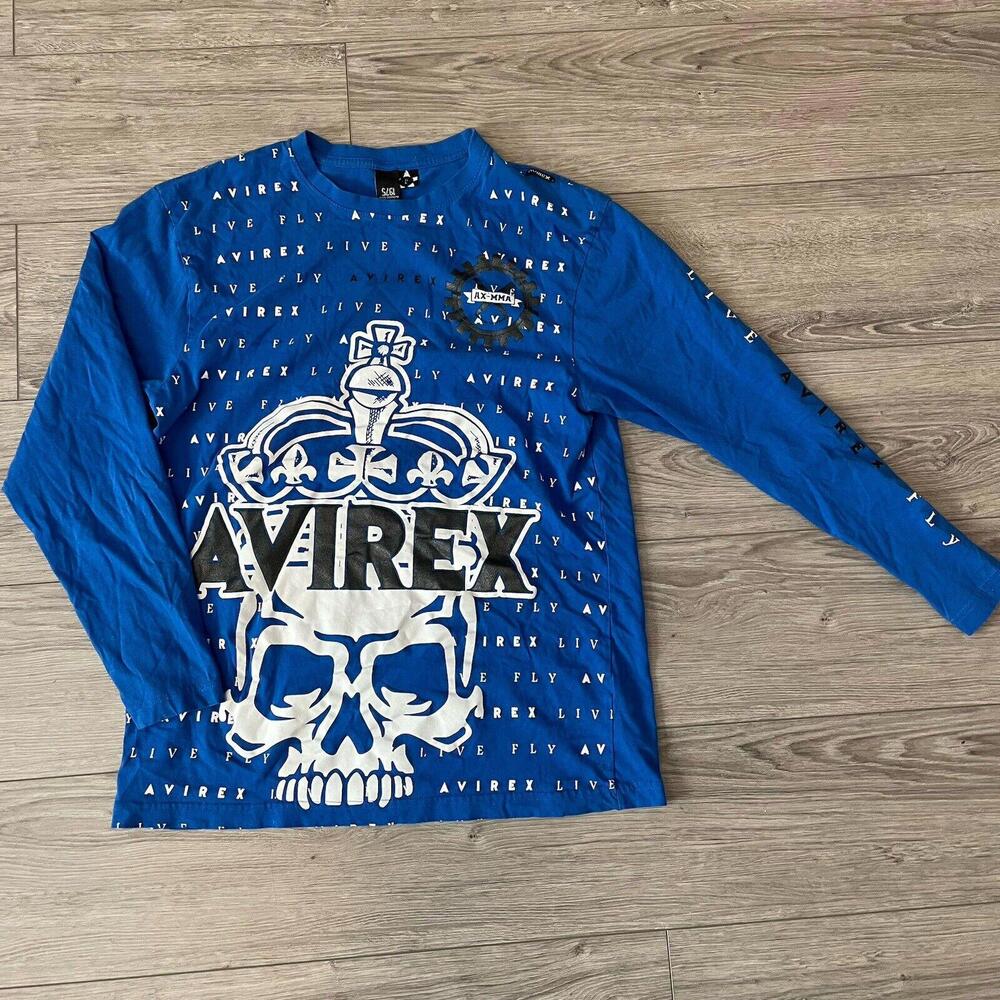 Avirex Men's Long Sleeve T-Shirt Blue AX-MMA Great Condition Fits Like A Small